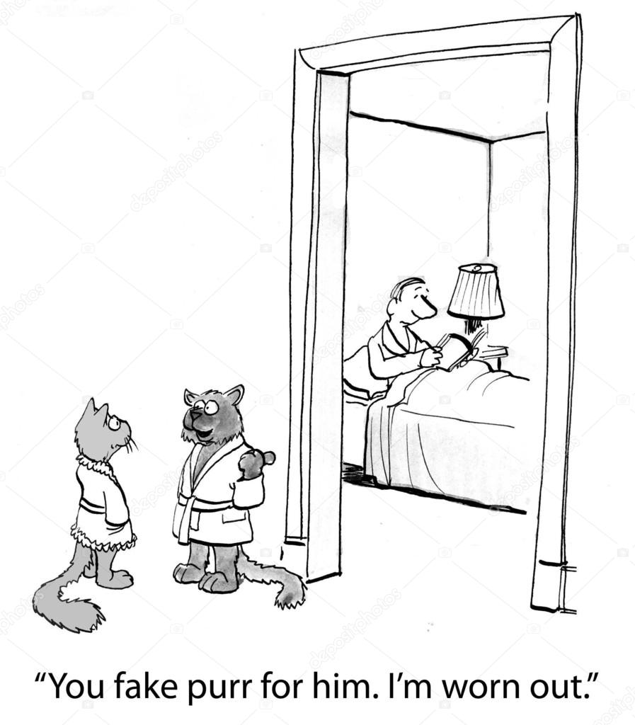 Cartoon illustration. Two cats in front of bedroom