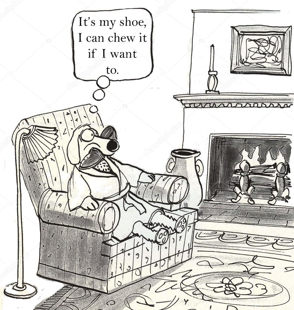 Cartoon illustration. Dog sitting in an easy chair