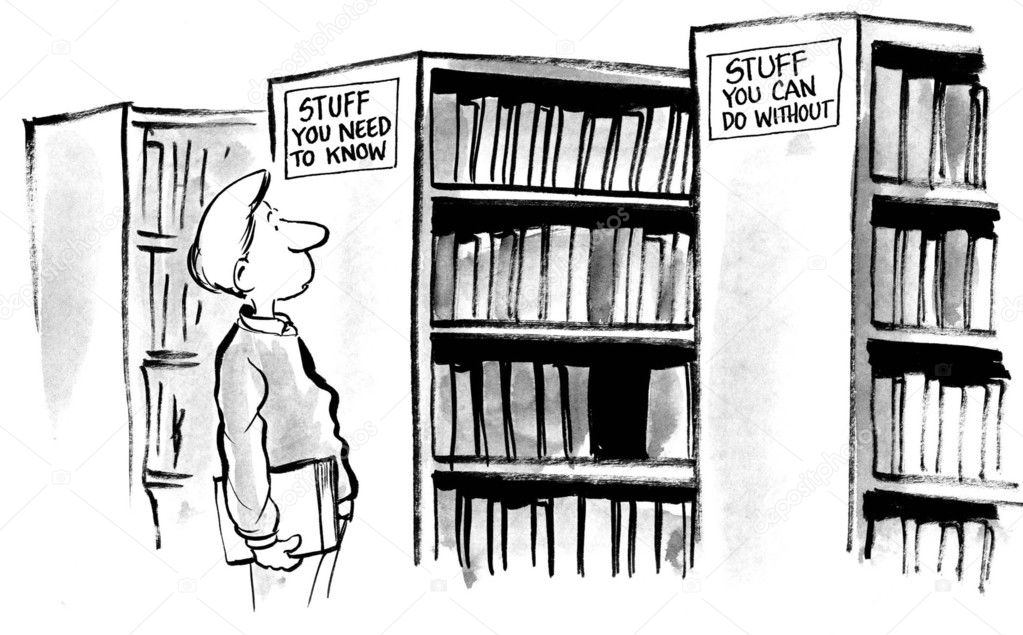 Cartoon illustration. Man in library.