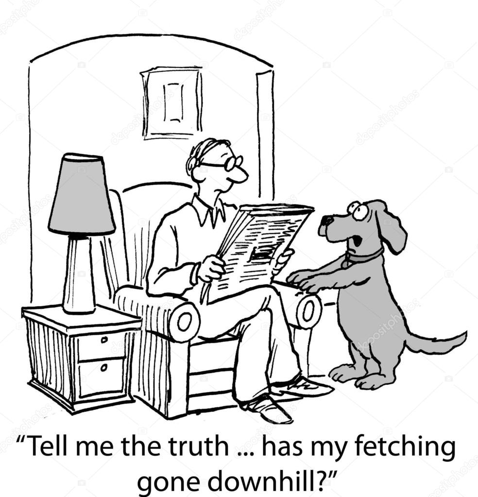 Cartoon illustration. Dog says to the owner