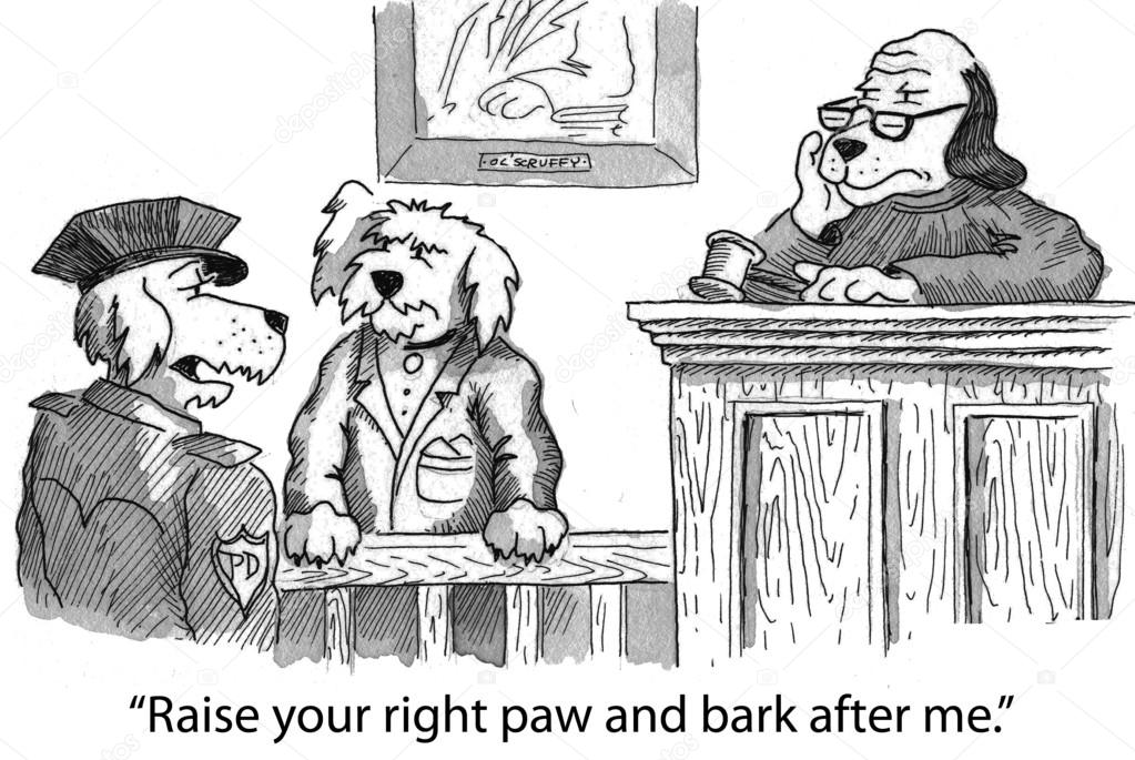 Cartoon illustration. Dog is giving the oath