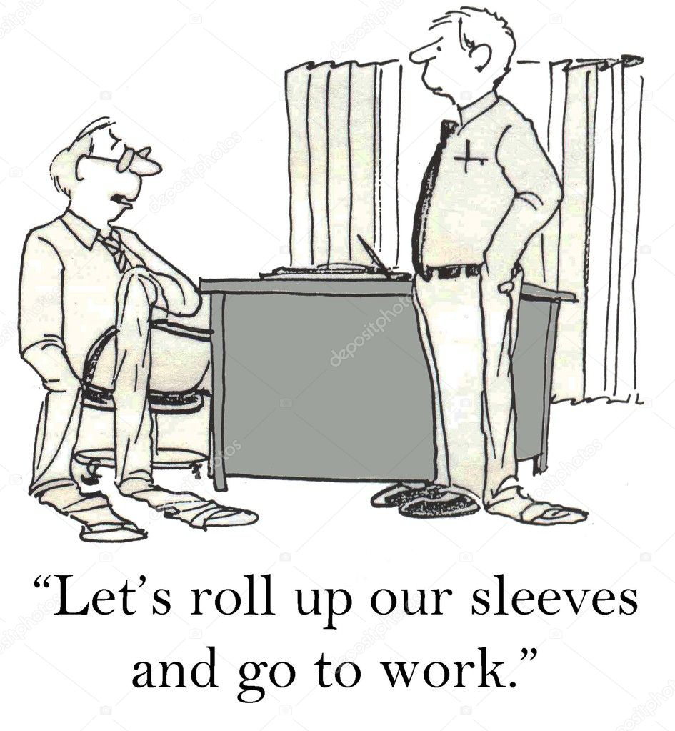 Cartoon illustration office workers with Stretched sleeves