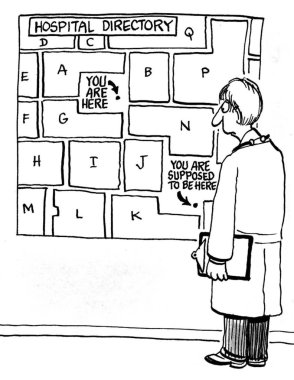 Doktor harita odasında görünüyor. karikatür çizimi