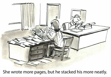 karikatür çizimi. kadın ve erkek üzerinde Daktilo yazmak