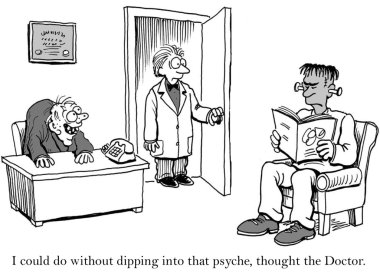 karikatür çizimi. Doktor ve onun garip hasta