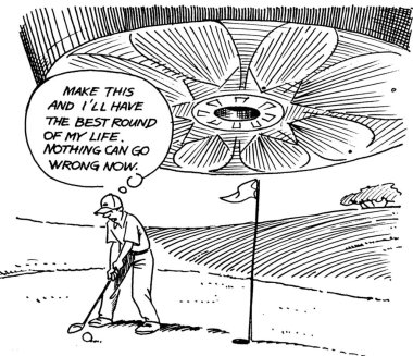 golf oynarken üzerine büyük ufo uçan adam