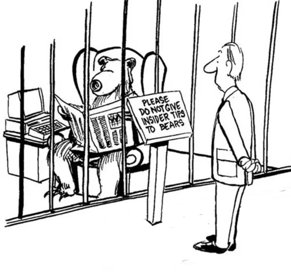 Cartoon illustratie man op zoek naar een beer in een kooi — Stockfoto