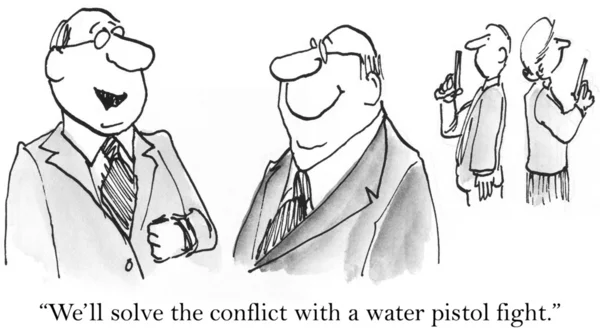 "We'll solve the conflict with a water pistol fight." — Stock Photo, Image