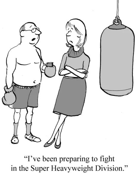 Boxer heeft peer in doos. Cartoon illustratie — Stockfoto