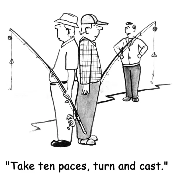 Fishermen with fishing rods. Cartoon illustration — Stock Photo, Image