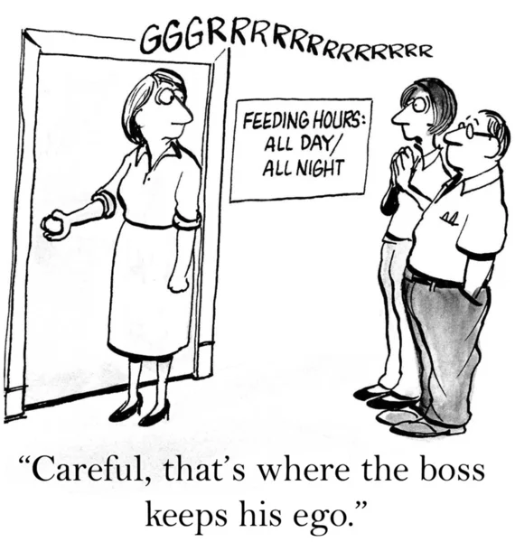 Arbeiter vor dem Büro des Chefs. Cartoon-Illustration — Stockfoto