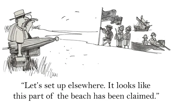 Soldiers on the beach. Cartoon illustration — Stock Photo, Image