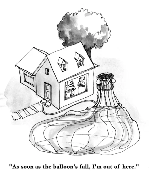 Karikatür çizimi. evin yanında büyük şişme balon — Stok fotoğraf
