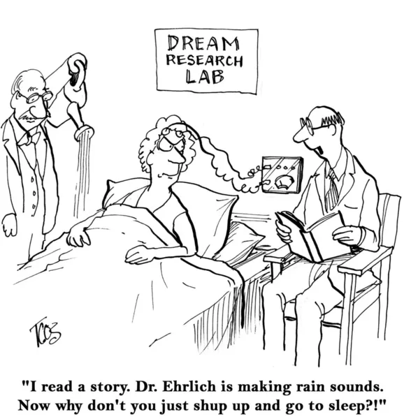 Cartoon illustration. Woman in dream research lab — Stock Photo, Image