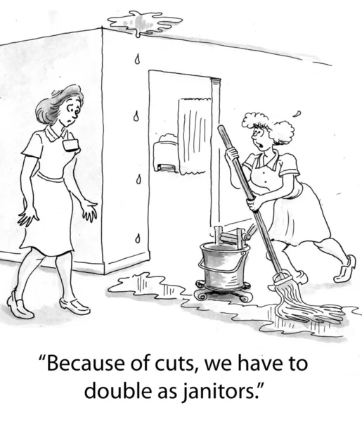 Cartoon-Illustration. Zimmermädchen putzt den Fußboden im Krankenhaus — Stockfoto