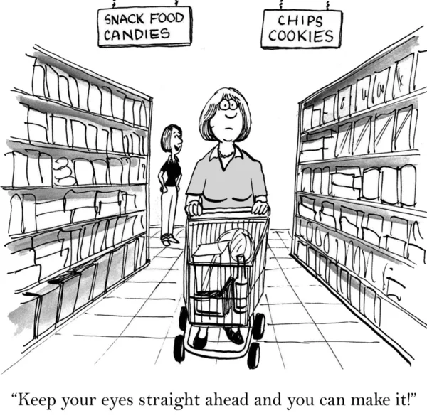 Shopper donna con carrello della spesa nel negozio — Foto Stock