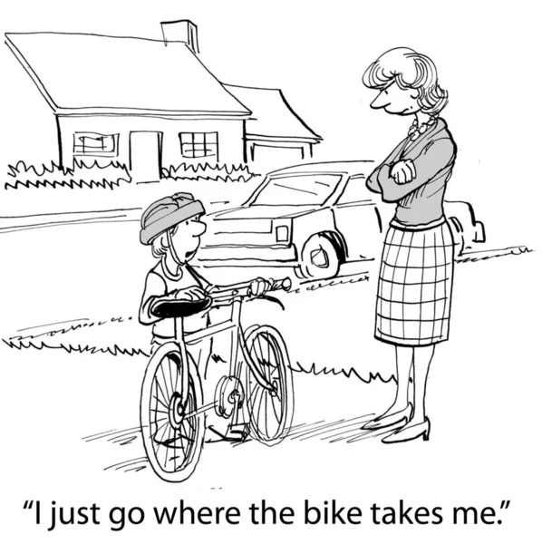 Gutten sier til moren hvor han syklet – stockfoto