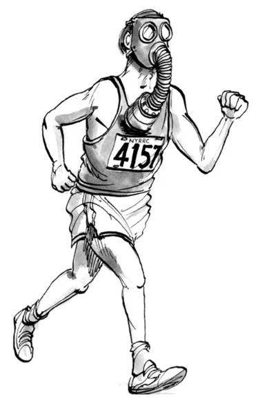 Gaz maskeli adam maraton koşuyor — Stok fotoğraf