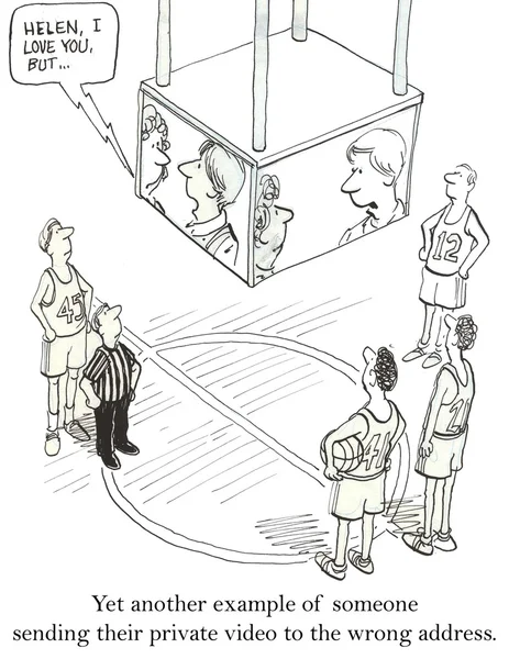 Basketbalisté na monitoru sledovat vyznání lásky — Stock fotografie