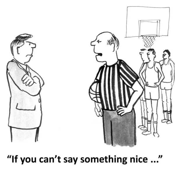 Cartoon illustration. Judge yells at coach — Stock Photo, Image