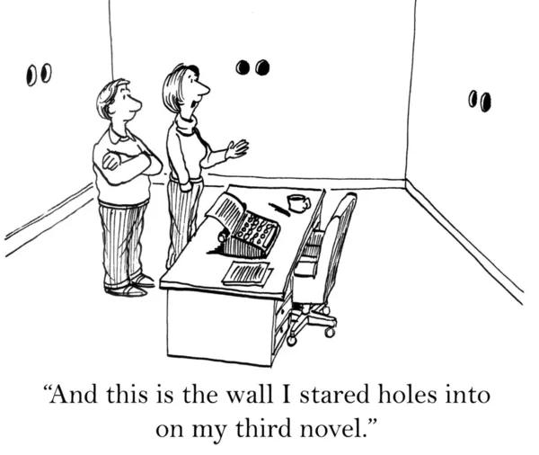 Karikatür çizimi. Yazar görüşmeler hakkında onun ofisi — Stok fotoğraf