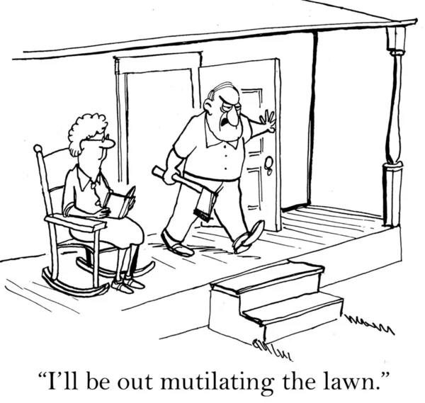 Dibujos animados ilustración. Hombre enojado en el porche de su casa — Foto de Stock