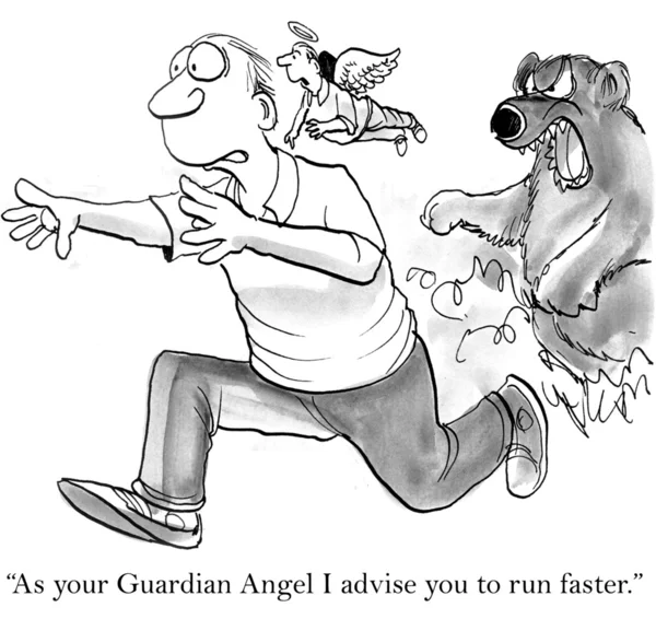 Guardian angel advises to get away from an angry bear — Stock Photo, Image