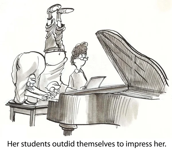 Students outdid themselves until the teacher plays the piano — Stock Photo, Image