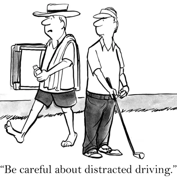 Advice to golfer Be careful about distracted driving — Stock Photo, Image