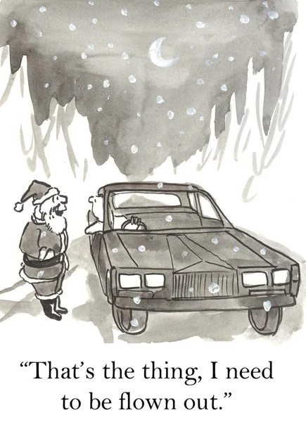 Święty Mikołaj prosi go o przejażdżkę samochodem — Zdjęcie stockowe