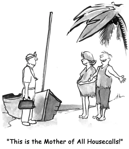 Gravida par på öde ö får en housecall från sin läkare, förlossningsläkaren. — Stockfoto