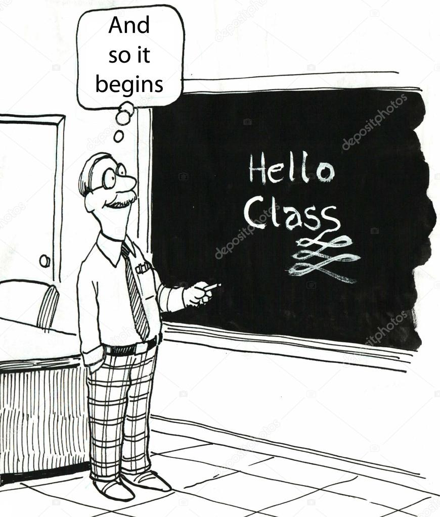 Cartoon illustration teacher wrote on the blackboard
