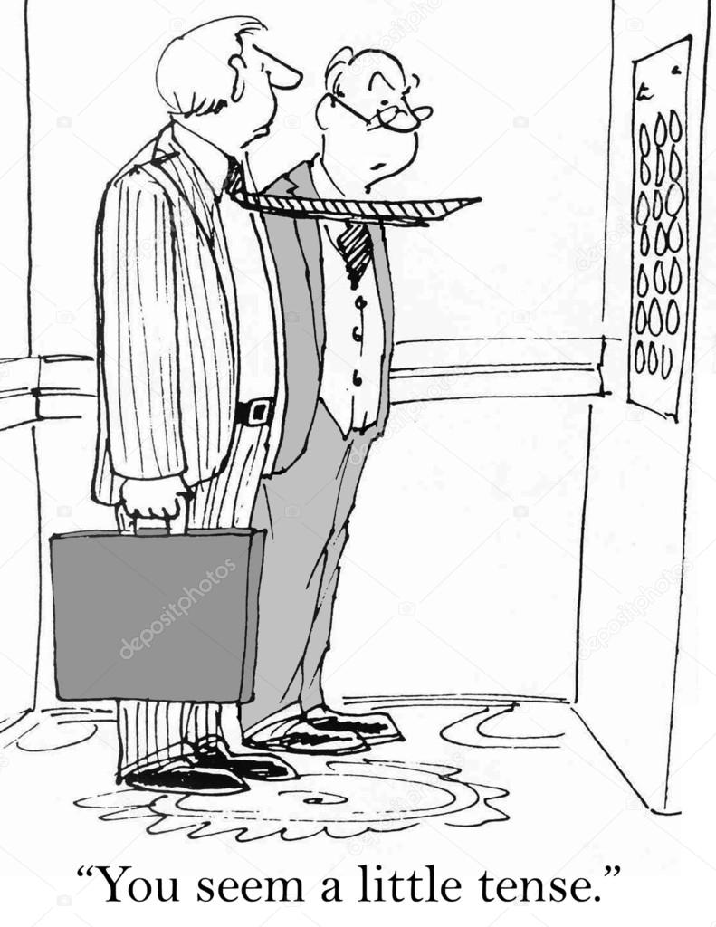 Cartoon illustration two businessmen in an elevator