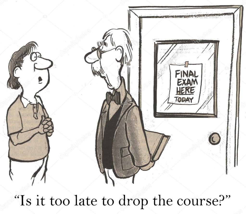Student communicates with the teacher before the exam. Cartoon illustration