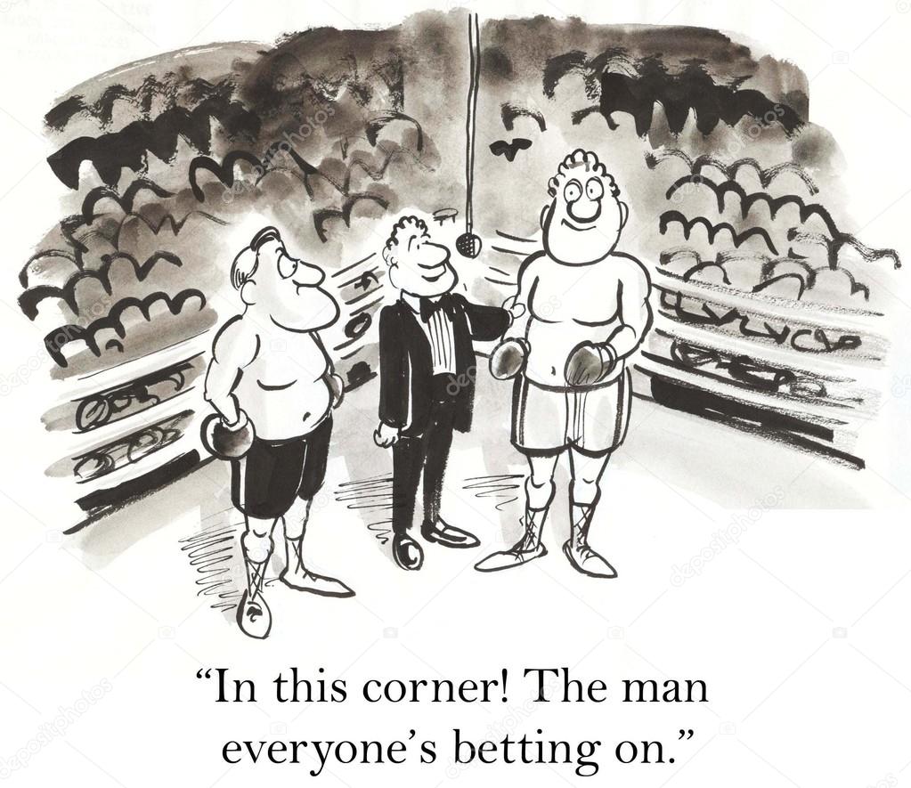 Boxers in the ring. Cartoon illustration