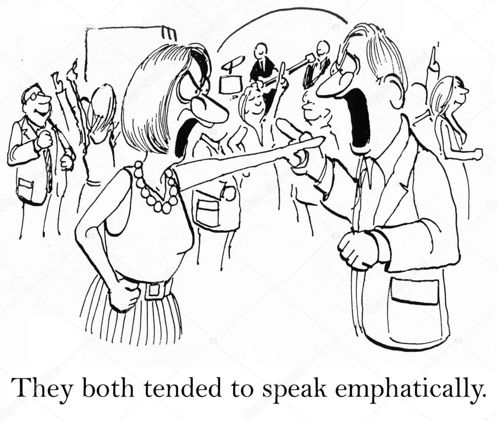 Cartoon illustration. People try to speak emphatically Stock