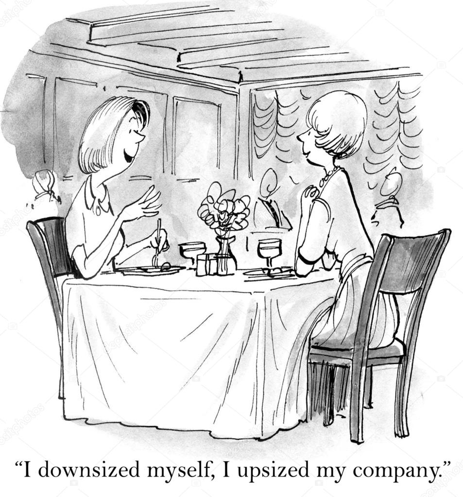 Cartoon illustration. Two women talking in a restaurant