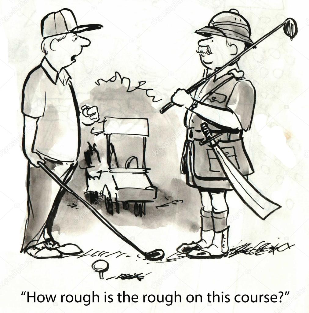 Cartoon illustration. Men on the golf course