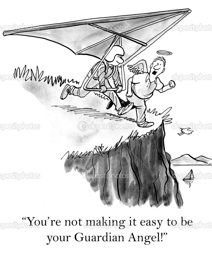 Athlete on a hang glider and his guardian angel