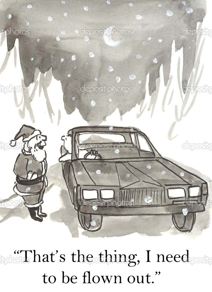 Santa Claus asks him a ride on a car