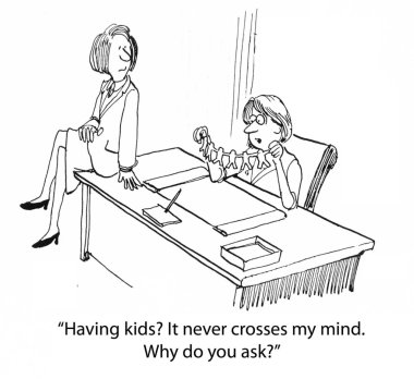 Cartoon illustration. Two women in the office