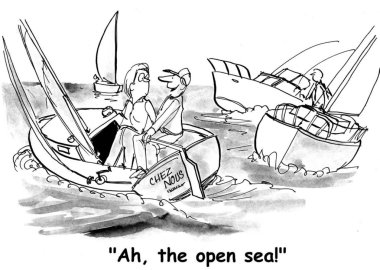 Cartoon illustration. Yachts on the high seas