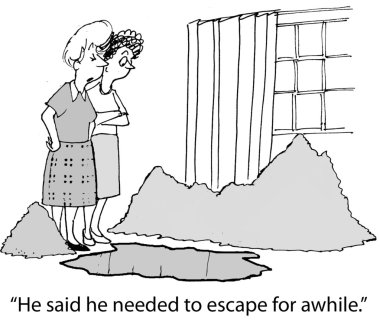Cartoon illustration. Large mine in the apartment