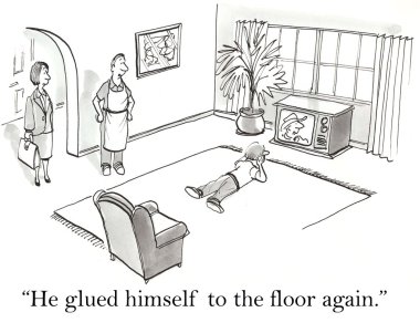 Cartoon illustration. The boy on the floor watching TV