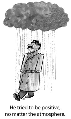 Karikatür illüstrasyon. Bir adamın üzerinde yağmur bulutu