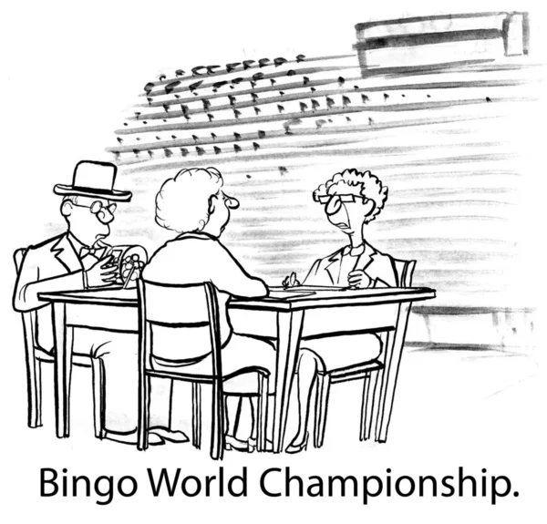 Cartoon illustration. People play in the world championship bingo