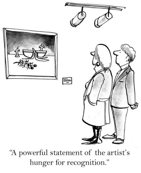 Cartoon illustration. Two critics make comments on a painting — Stock Photo, Image