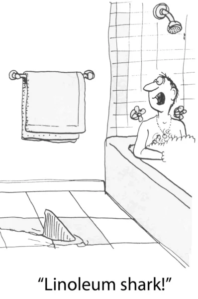 Cartoon illustration. Shark in the bathroom