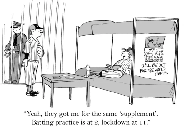 Карикатура. Бейсболист в тюрьме — стоковое фото