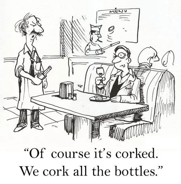 Cartoon illustration. Man tasting wine in a bar — Stok fotoğraf